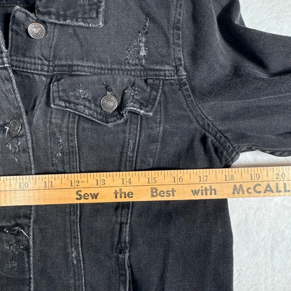 Abercrombie Black Distressed Denim Trucker Jacket‎ Raw Hem Womens M| Grunge